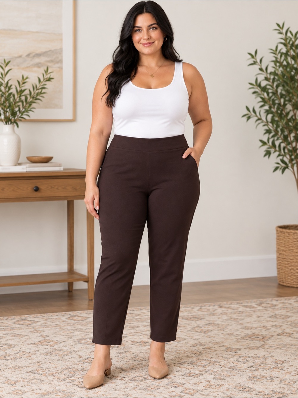 Eileen Fisher Plus Size Dark Expresso Brown Slim Ankle Pants